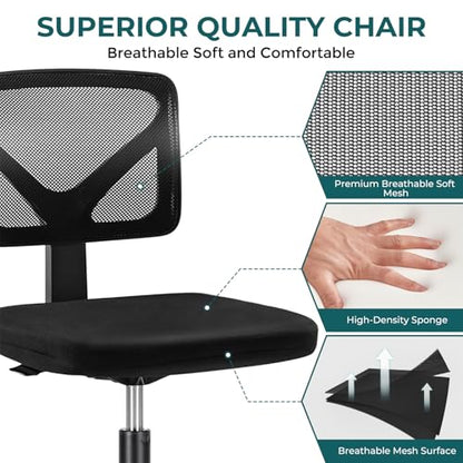 DUMOS Armless Desk Chairs, 2 Pack, Small Home Office Mesh Chairs | Ergonomic Adjustable Mid Back, Swivel Rolling Task, Computer Work Vanity Small Spaces, Black - color: Black, size: Set of 2