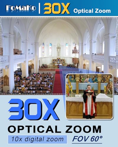 FoMaKo NDI PTZ Camera,AI Auto-Tracking Gen 3, 30x Optical Zoom IP USB3.0 HDMI PTZ Camera for Church Services Worship Education (NDI 6 & NDI HX3 Certified) FMK30UH NDI-B (Black Color) - color: Flat Black