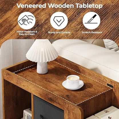 Yaheetech Narrow End Table Storage Drawer Rolling Shelves, Rustic Brown | Open Shelves | Magazine Rack | Rolling Wheels | Wooden Construction | Living Room & Bedroom - color: Rustic Brown
