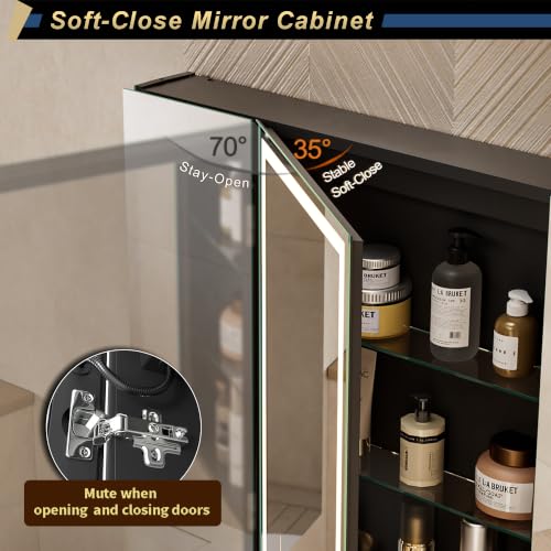 40*28 inch Three-door Aluminum LED Lighted Bathroom Medicine Mirror Cabinet | Light Adjustable, Sockets & USBs inside, Anti-Fog, Easy to Install - color: 40*28 Three-door