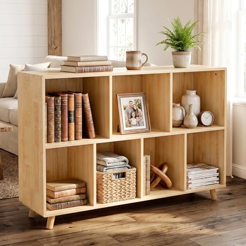 YZU 7-Cube Wood Bookshelf, 2-Tier Storage Organizer with Legs | Easy Assembly, 45" Wide Wooden Open Cube Bookcase For Living Room, Bedroom, Home Office(Natural Wood) - color: Natural Wood B