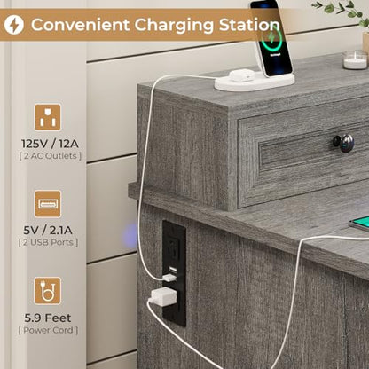 BTHFST 59.1" Executive Desk with File Drawer, Charging Station, Grey - color: Grey