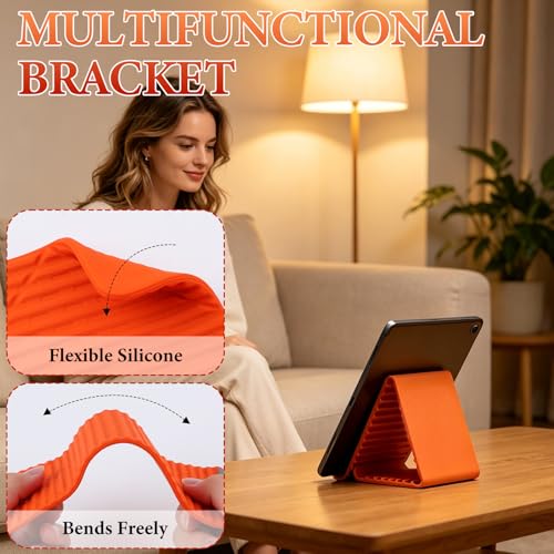 Silicone Phone Stand with Aluminum, Flexible Foldable Phone Holder,Bendable Adjustable Anti-Slip Desktop Stand for Phone Tablet Laptop, Portable Rollable Multi-Angle Stand for Home Office (2 PCS)