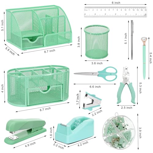 17 IN 1 Office Desk Organizer Set for Back to School Supplies Accessories - color: Green