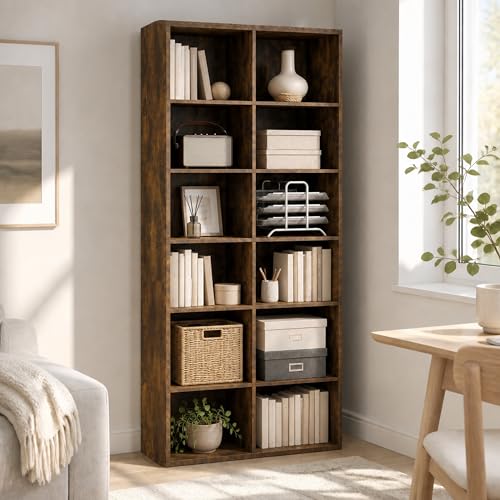 12-Cube Bookshelf, Bookcase, Open Storage Book Shelf, Cube Storage Organizer, 12 x 32 x 71, for Living Room, Home Office, Amber Pine - color: Amber Pine, size: 12 Cube