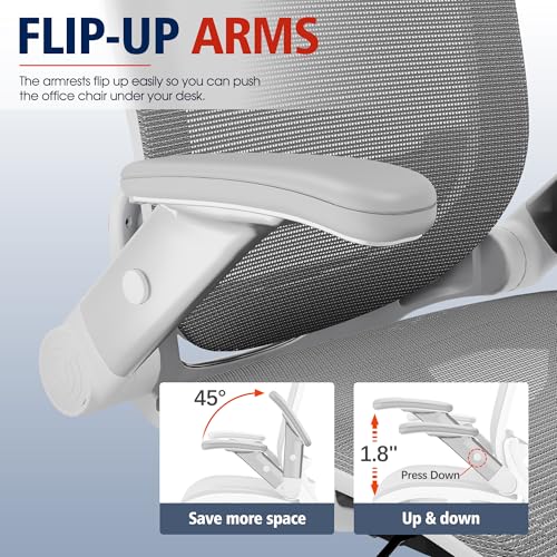 GABRYLLY Ergonomic Office Chair, High Back Home Desk Chair with Headrest, Flip-Up Arms, 90-120° Tilt Lock and Wide Cushion, 300LBS Mesh Chairs for Man Woman, White Task Chair(Dark Grey,GY01WDG) - color: White Frame Dark Grey Mesh