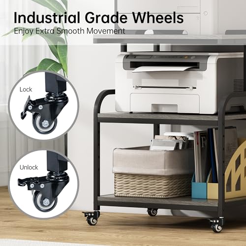 Fannova Gray Printer Stand, 23.6"x18.9" Large Printer Table with Storage - color: Gray, size: 23.6"W x 18.9"D x 30"H