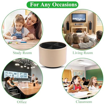 Round Leather Art Supply Organizer,Remote Control Holder,360 Degree Spinning,Multi-Functional Pencil Holder,4 Compartments Desktop Stationary Organizer(1-Oil Apricot) - color: 1-Oil Apricot