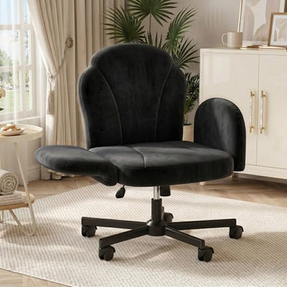 Bestier Criss Cross Office Chair with FILP-Up Armrests, Black Velvet | Rocking Recline,Swivel Makeup Vanity Chair with 5-Level Folding Armrest, Cross Legged Desk, Adjustable Height Swivel Chair - color: Black Velvet