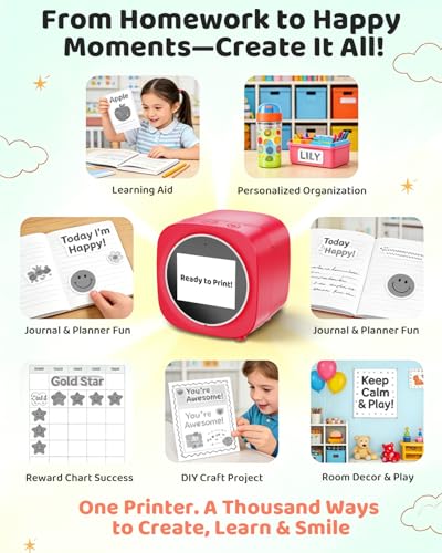 Usteetic Sticker Printer AI Voice-Powered Sticker Maker for Kids – Portable Thermal Inkless Sticker Maker Machine with 3 Paper Rolls–DIY Crafts, Creative Toy Gift for Boys Girls Ages 3+