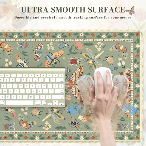 iCasso Green Large Mouse Pad, Desk Matt for Desktop | XXL Desk Mat for Keyboard and Mouse, Anti-Slip Big Mousepad Computer Mat with Stitched Edges - color: Insect-green