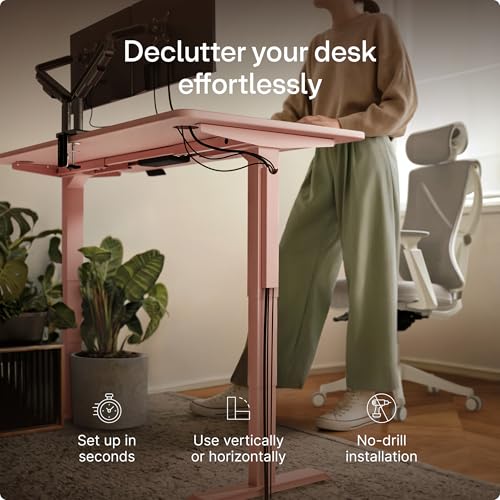 Desktronic Magnetic Cable Management Tray — No Drill Under Desk Cord Organizer, Holds 10 Cables, Reinforced Steel Cable Holder for Home Office, Gaming Setup & Sit-Stand Desks - color: Pink
