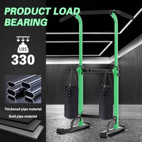 soges Power Tower Pull Up Bar Station, Free Standing Pull Up Rack Dip Station for Home Gym, Height Adjustable Home Strength Training Fitness Workout Equipment - color: Green