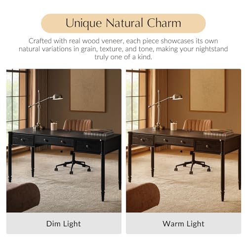 HULALA HOME 60 Inches Fluted Writing Desk with Charging Station, Black - color: Black