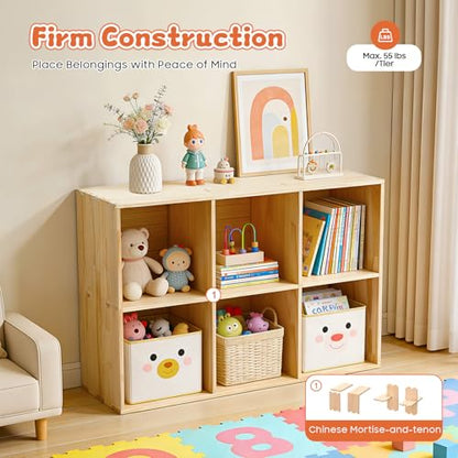 6 Cube Storage Organizer - Solid Wood Bookshelf - Cube Shelf - Vertical or Horizontal Bookcase - Open Book Shelf - Easy Assembly for Bedroom, Living Room, Office - size: 6-Cube