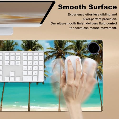 Heated Desk Pad 23.6" x 14.2" 3 Large Heated Mouse Pad with Heat Levels (40°C/45°C/50°C) & 3H Auto Shut-Off Desk Mat Fast Heating PU Leather Warmer Mousepad for Home Office - Beach Tree - color: Beach Tree, size: 23.6 x 14.2 inch