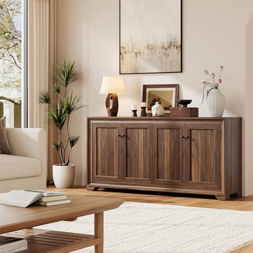 ONBRILL 60" Buffet Cabinet with Storage, 4 Doors & Adjustable Shelves Brown - color: Brown