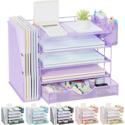 gianotter 5-Tier Desk Organizer with Drawers and File Holders - color: Light Purple, size: 5T