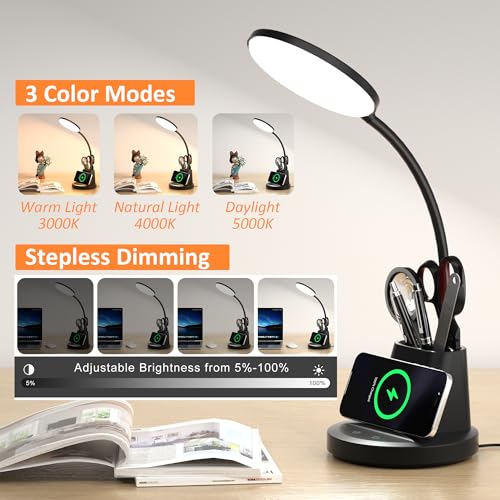LED Desk Lamp with Wireless Charger for Home Office, Black - color: Matte Black