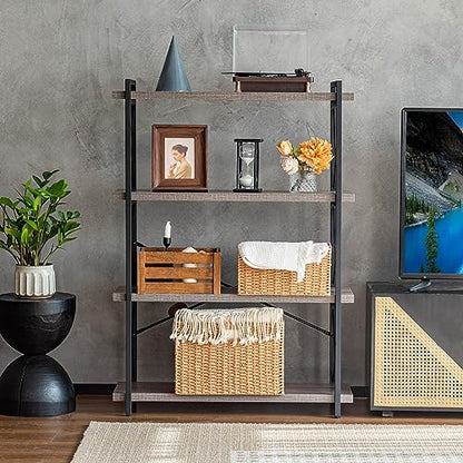HCHQHS Bookshelf, 4-Tier Industrial Bookcase, Rustic Open Book Shelf, Freestanding Tall Bookshelves with Metal Frame - color: Grey, size: 4-Tier (35.8"W x 51.2"H)