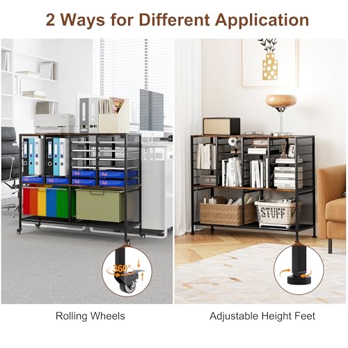 EasyPAG Rolling File Cart with 24 Slot Mail Organizer, Under Desk Storage with Hanging File Rack for Letter/Legal Folders, Mobile Filing Cabinet Printer Stand for Office Home Classroom, Black - size: 24 Slots+2 Hanging Rack