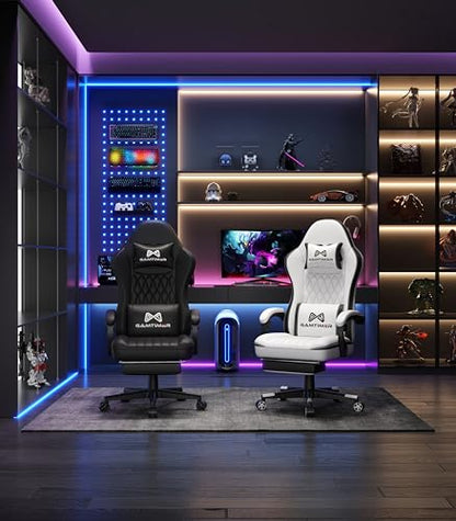 Gamtimer Gaming Chair with Footrest, Ergonomic Computer Chair, PU Breathable Material with Headrest and Lumbar Support, Suitable for Silla Gamer and Adults(Black) - color: Black