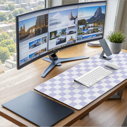 iCasso Desk Pad Mat, Cute Desk Matt for Desktop, Purple Checkered - color: Purple Checkered