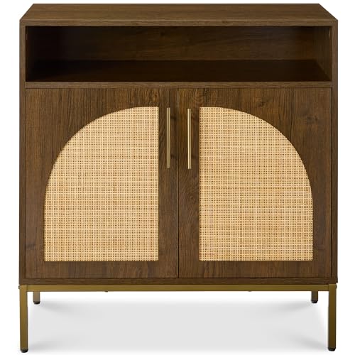 Best Choice Products Rattan Sideboard Buffet Cabinet, Entryway Table, Accent Storage Cabinet, Console Table for Hallway, Living Room, Dining Room - Brown - color: Arched Rattan, Brown
