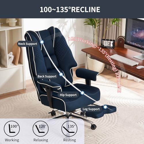 EXCEBET Big and Tall Office Chair 400lbs Wide Seat, Leather High Back Executive Office Chair with Foot Rest, Ergonomic Chairs Lumbar Support for Lower Back Pain Relief (Mesh Dark Blue) - color: Mesh Dark Blue