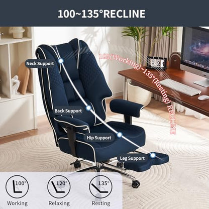 EXCEBET Big and Tall Office Chair 400lbs Wide Seat, Leather High Back Executive Office Chair with Foot Rest, Ergonomic Chairs Lumbar Support for Lower Back Pain Relief (Mesh Dark Blue) - color: Mesh Dark Blue