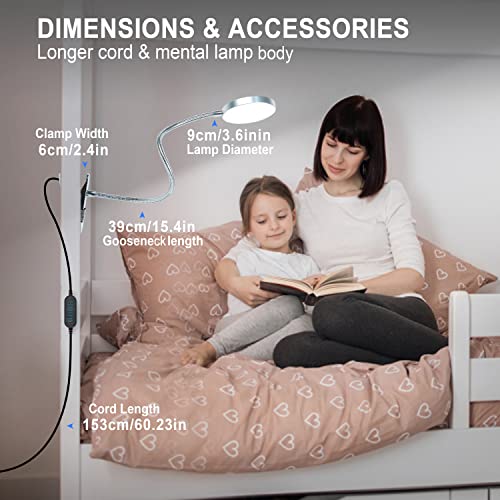 LiFMIRA Clip on Lamp Reading Light 5 Color Modes 10 Brightness 8W Silver | 66 LED Eye Caring Metal Clamp Light Gooseneck Clip on Light for Bed Headboard Desk Video Conferencing Make up - color: Silver