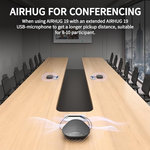 AIRHUG Bluetooth Speakerphone for 8 People, 2 Expansion Microphones | 360° Voice Pickup, Noise Reduction, Conference Speaker with Microphone