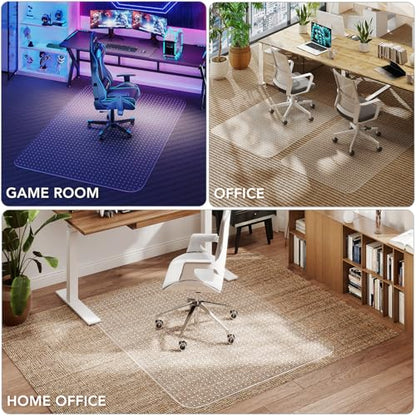 Office Chair Mat for Carpet, 36" x 48" Clear Desk Chair Mat with Lip, Heavy Duty Plastic Floor Protector for Low Pile Carpet, Smooth Easy Glide Under Desk for Office or Home