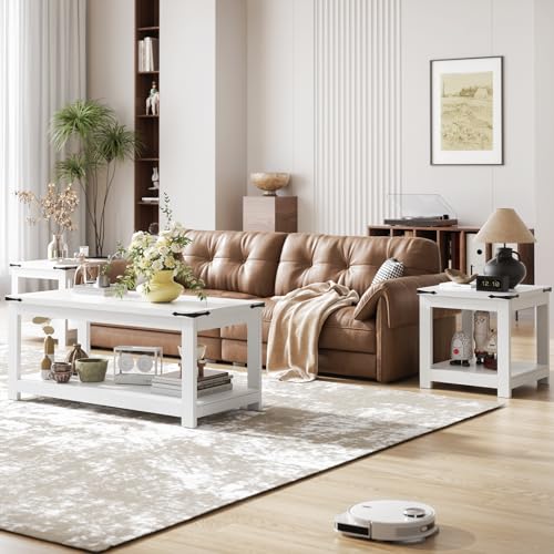 Homieasy End Table, 20x20 Inch Square Side Table for Living Room, White - color: White