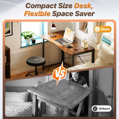 Huuger Folding Desk for Small Spaces, 39.4 Inch Foldable Computer Table - color: Rustic Brown, size: 18.9"D x 39.4"W