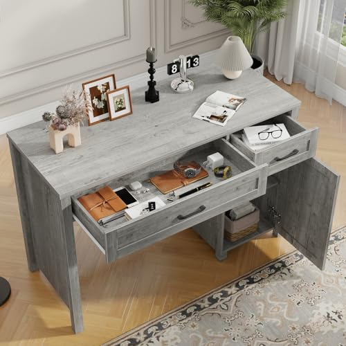 Vabches Farmhouse 47" Executive Desk with Storage Cabinet, Grey - color: Grey, size: 47" W
