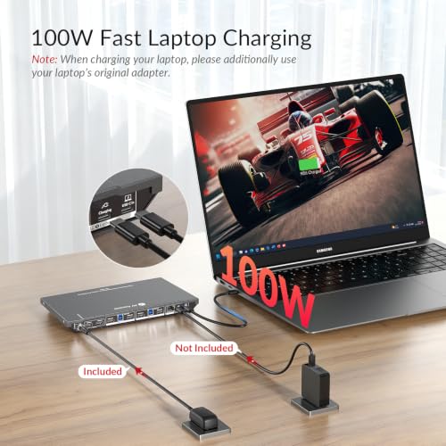 AV Access Docking Station KVM Switch 2 Monitors 1 Laptop & 2 Desktop PCs | 100W USB C Charging, Ethernet, EDID Emulation, Dual 4K HDMI, 1080p@240Hz/165Hz, Ideal for Gaming, Office & Creative Work
