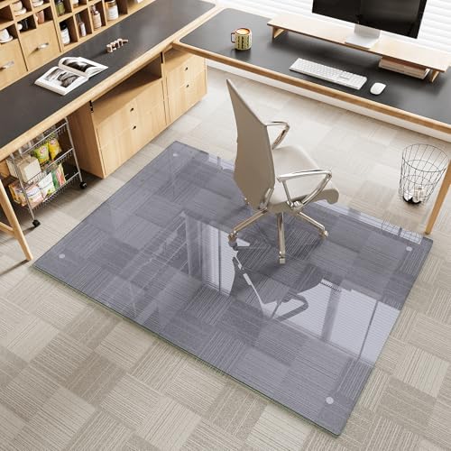 Tempered Glass Gray Chair Mat for Carpet & Hard Floor, 48"x60" Office Chair Mat - Heavy Duty & Scratch Resistant, Non-Slip Pads, Rounded Corners & Polished Edges - color: Grey, size: 48"x60"