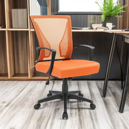 Furmax Office Chair Ergonomic Computer Desk Mesh Chair Mid Back Swivel Lumbar Support with Armrest (1, Orange) - color: Orange