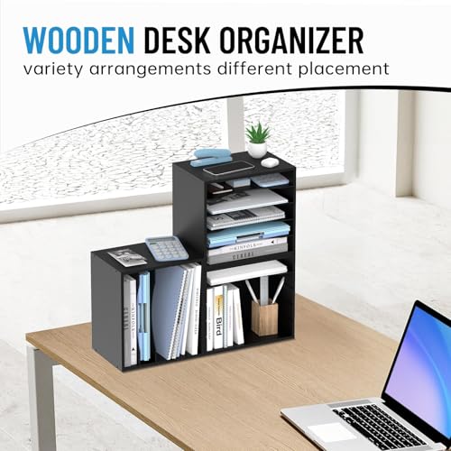 5-Tier Paper Organizer for Desk, Adjustable Mail Organizer, Black | 5-Tier Paper Organizer and Mail Organizer for Desk with Adjustable Shelves for Letter Size Files Folders and Office Supplies - color: Black, size: 5 Tier