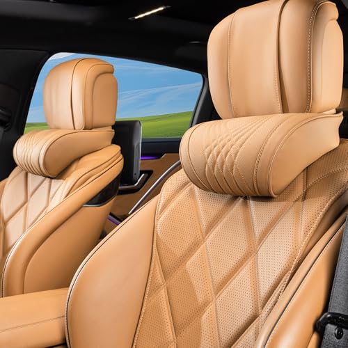Car Neck Pillow Seat Headrest Memory Foam Palomino Brown, 2 Packs | Soft Comfortable Leather Seat Head Rest Pillow Headrest Travel Neck Support Cushion for Most Cars SUV Home Office Chair - color: Palomino Brown, size: Headrest 2 Pack
