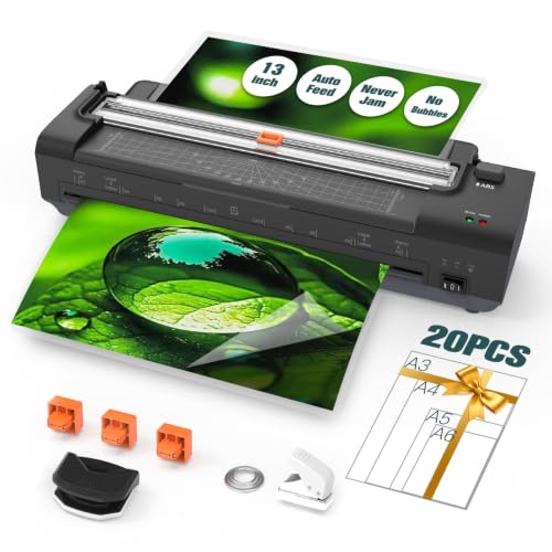 13 Inch Laminator Machine with Auto Paper Feed, Never Jam A3 Thermal & Cold Lamination, 20 Laminating Sheets, 10-in-1 Laminator with Cutter, Trimmer & Corner Rounder for Office School Home Use Black - color: 392-black