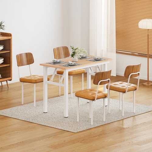 DlandHome 31.5 Inch Small Folding Computer Desk for Home Office, Pink Oak - color: Pink Oak + White, size: 31.5 Inches