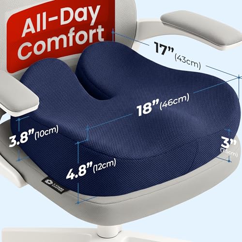 5 STARS UNITED Seat Cushion - Memory Foam Chair Cushion for Tailbone Pain Relief - Ergonomic Support for Coccyx, Sciatica & Butt - Office, Desk & Gaming Chair, Car Seat, Wheelchair, Blue Mesh - color: Blue, size: XX-Large
