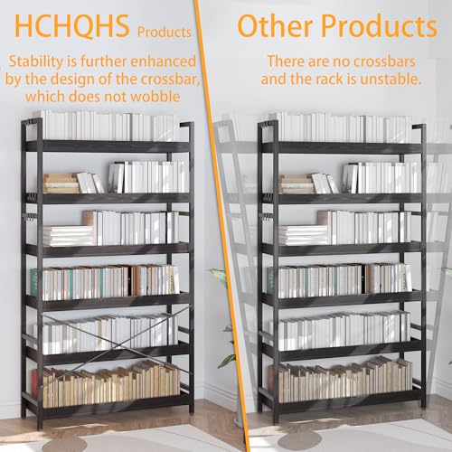 HCHQHS Bookshelf, Adjustable Industrial Bookcase, Vertical Tall Book Shelf, Wood and Black Metal Open Bookshelves for Home Office, Living Room, Bedroom (Black, 6-Tier (31" W x 70" H)) - color: Black, size: 6-Tier (31"W x 70"H)