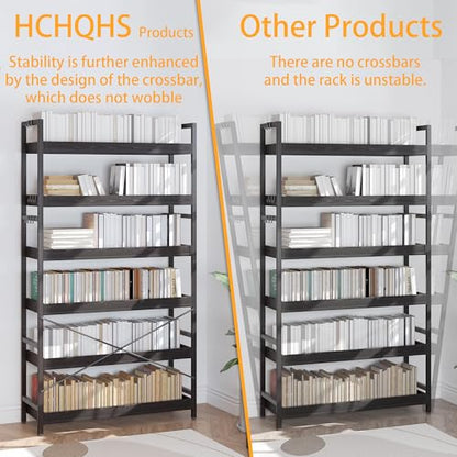 HCHQHS Bookshelf, Adjustable Industrial Bookcase, Vertical Tall Book Shelf, Wood and Black Metal Open Bookshelves for Home Office, Living Room, Bedroom (Black, 6-Tier (31" W x 70" H)) - color: Black, size: 6-Tier (31"W x 70"H)