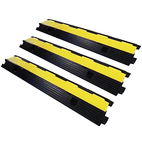 Cable Ramp Cable Protector Ramps Wire Hose Protective 1 Channel Traffic Rubber Plastic Cord Cover Speed Bump for Asphalt Concrete Gravel Driveway Outdoor, 3 Packs - color: 1 channel-3 pack