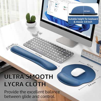 KTRIO Keyboard Wrist Rest & Mouse Pad with Wrist Rest, Navy Blue | Memory Foam Wrist Support, Ergonomic Design, Non-Slip Base, Office and Home Use - color: Navy Blue