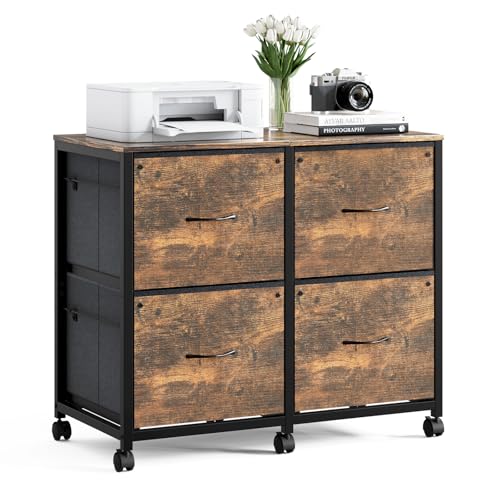VINGLI 4 Drawer Mobile File Cabinet with Wheels Filing Cabinet Under Desk File Cabinet, Fabric Drawers Printer Stand for Home Office, Fits Letter Size, Rustic Brown - color: Rustic Brown, size: 4 Drawers