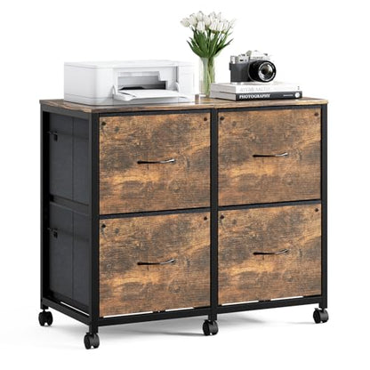 VINGLI 4 Drawer Mobile File Cabinet with Wheels Filing Cabinet Under Desk File Cabinet, Fabric Drawers Printer Stand for Home Office, Fits Letter Size, Rustic Brown - color: Rustic Brown, size: 4 Drawers